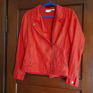 Cynthia Rowley Orange Linen Motorcycle Jacket